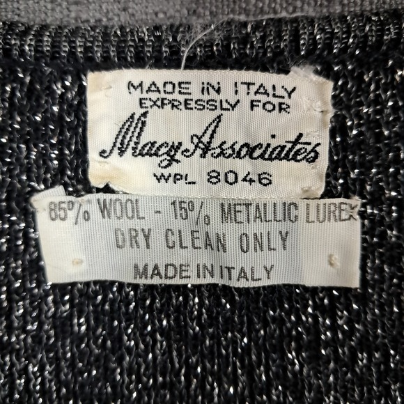 Vtg 50s Macys Associates‎ Wool Pullover Sweater Metallic Italy Large Black - Picture 8 of 11